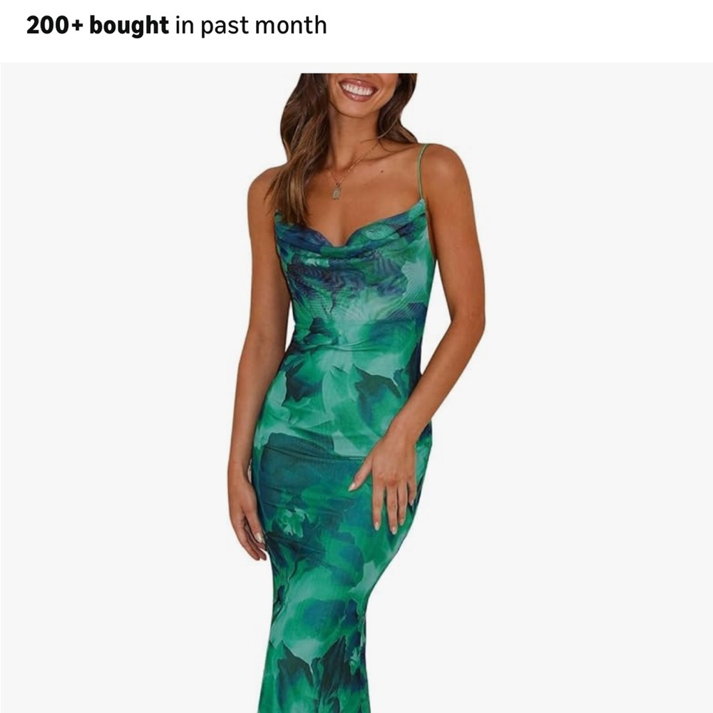 Sleeveless Cowl Maxi Dress in Teal and Navy Floral - Picture 4 of 5